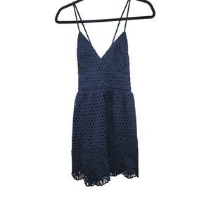 Abercrombie‎ & Fitch Navy Blue Sleeveless Lace Dress Adjustable Straps & Crochet